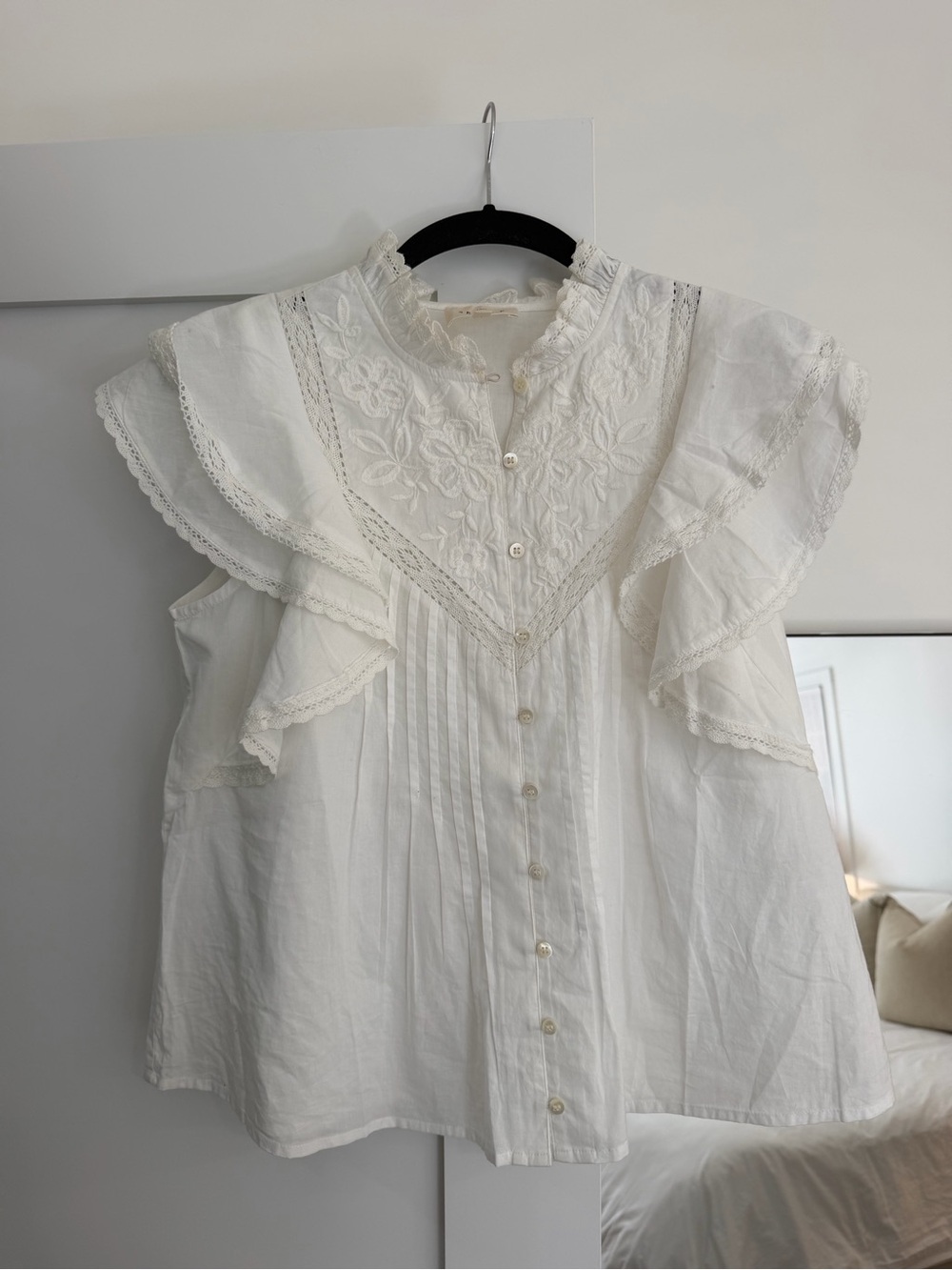 Sézane White Ruffled Button-Front Blouse - Picture 3 of 5